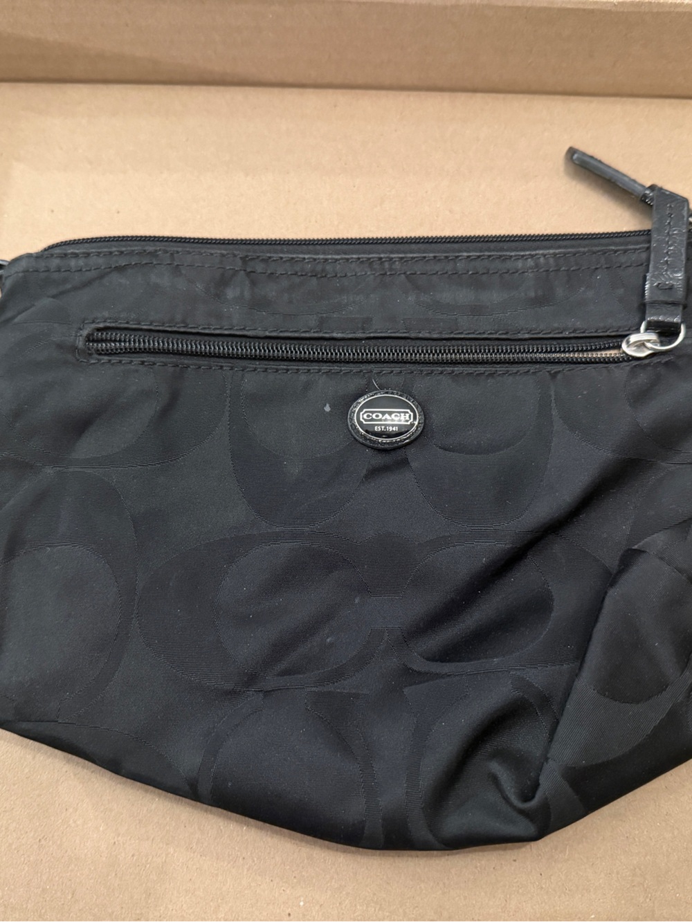 Coach Black Signature Nylon Cosmetic Wristlet